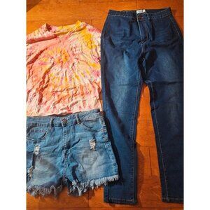 3-Piece Womens Clothing Bundle: Tie-Dye Fruit Of The Loom Shirt Fire & Rain Dist